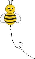 Bee Flying Path on Dotted Routed with Cartoon Design. Isolated Illustration on White Background vector