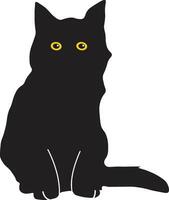 Happy International Cat Day Silhouette Isolated on White Background. with Kawaii Yellow Eyes. Illustration Design vector