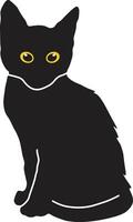 Happy International Cat Day Silhouette Isolated on White Background. with Kawaii Yellow Eyes. Illustration Design vector