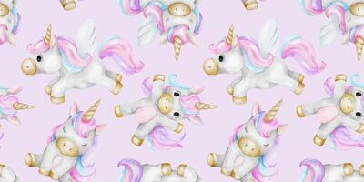 impresión de linda pequeño unicornios antecedentes de bebé ponis. acuarela mano dibujado sin costura modelo para para niños habitaciones, bienes, ropa, postales, bebé ducha y guardería, tela vector