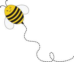 Bee Flying Path on Dotted Routed with Cartoon Design. Isolated Illustration on White Background vector
