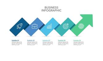 Business presentation growth arrow template. Infographic 5 steps or process to success. vector