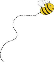 Bee Flying Path on Dotted Routed with Cartoon Design. Isolated Illustration on White Background vector