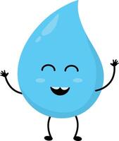 Cute Water Drop Character with Flat Cartoon Face. Isolated on White Background vector