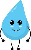 Cute Water Drop Character with Flat Cartoon Face. Isolated on White Background vector