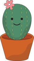 Kawaii Cartoon Potted Cactus in Cute Face. Illustration Design. vector