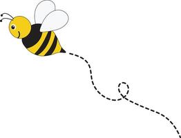 abeja volador camino en punteado enrutado con dibujos animados diseño. aislado ilustración en blanco antecedentes vector