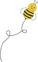 Bee Flying Path on Dotted Routed with Cartoon Design. Isolated Illustration on White Background vector