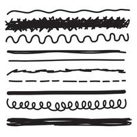 Set of lines, hand drawn dividers, doodle underlines, different thickness brush stripes. scribble lines. vector