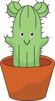 Kawaii Cartoon Potted Cactus in Cute Face. Illustration Design. vector