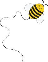 Bee Flying Path on Dotted Routed with Cartoon Design. Isolated Illustration on White Background vector