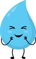 Cute Water Drop Character with Flat Cartoon Face. Isolated on White Background vector