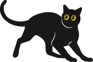 internacional gato día silueta con amarillo ojos. aislado dibujos animados ilustración vector