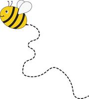 Bee Flying Path on Dotted Routed with Cartoon Design. Isolated Illustration on White Background vector