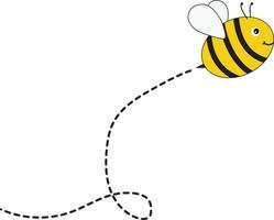 Bee Flying Path on Dotted Routed with Cartoon Design. Isolated Illustration on White Background vector