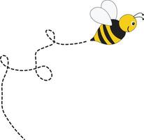 Bee Flying Path on Dotted Routed with Cartoon Design. Isolated Illustration on White Background vector