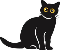 internacional gato día silueta con amarillo ojos. aislado dibujos animados ilustración vector