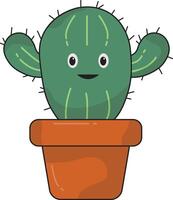 Kawaii Cartoon Potted Cactus in Cute Face. Illustration Design. vector