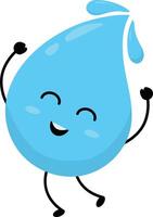 Cute Water Drop Character with Flat Cartoon Face. Isolated on White Background vector