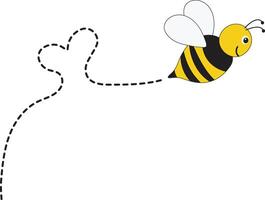 Bee Flying Path on Dotted Routed with Cartoon Design. Isolated Illustration on White Background vector