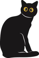 internacional gato día silueta con amarillo ojos. aislado dibujos animados ilustración vector