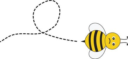 abeja volador camino en punteado enrutado con dibujos animados diseño. aislado ilustración en blanco antecedentes vector