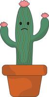 Kawaii Cartoon Potted Cactus in Cute Face. Illustration Design. vector