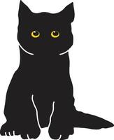 Happy International Cat Day Silhouette Isolated on White Background. with Kawaii Yellow Eyes. Illustration Design vector