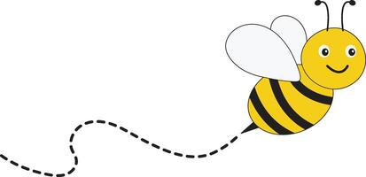 abeja volador camino en punteado enrutado con dibujos animados diseño. aislado ilustración en blanco antecedentes vector