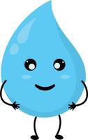 Cute Water Drop Character with Flat Cartoon Face. Isolated on White Background vector