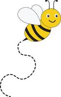 Bee Flying Path on Dotted Routed with Cartoon Design. Isolated Illustration on White Background vector