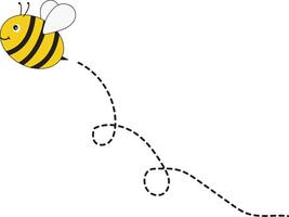 abeja volador camino en punteado enrutado con dibujos animados diseño. aislado ilustración en blanco antecedentes vector