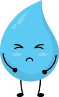 Cute Water Drop Character with Flat Cartoon Face. Isolated on White Background vector