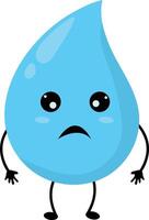 Cute Water Drop Character with Flat Cartoon Face. Isolated on White Background vector