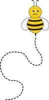 Bee Flying Path on Dotted Routed with Cartoon Design. Isolated Illustration on White Background vector