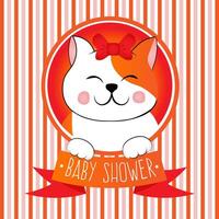 Baby shower with orange and white strips and little cat, kitten. Design for girl party. vector