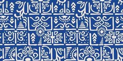 Ethnic blue seamless patterns with azulejo elements. Modern abstract design for paper, cover, fabric, interior decor and other use vector