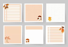 A set of notebook pages with cute autumn design. Template for planning, to-do list, daily schedule, sheet for notes and other reminders. vector