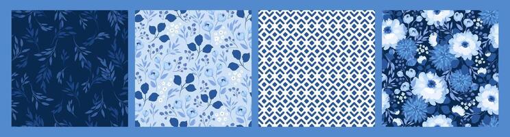 Blue floral seamless patterns. design for paper, cover, fabric, interior decor and other uses vector