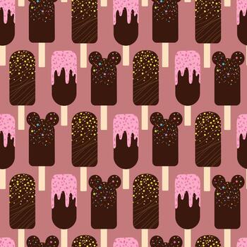 pattern with popsicle ice cream in chocolate on a stick vector