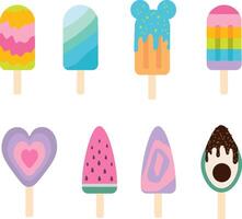 Set multi-colored popsicle on a stick vector