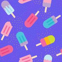 Pattern with colorful ice cream on a stick on a purple background vector