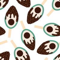 chocolate ice cream pattern with nuts on a stick in the shape of an avocado vector