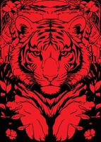 The background features red abstract stripes, inspired by tiger patterns and leaves vector