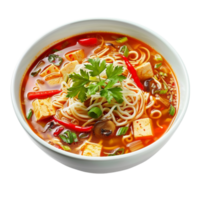 generado ai uzbeko lagman sopa servido en transparente antecedentes plato visto desde encima png