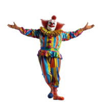 un' clown nel un' colorato costume in piedi su trasparente sfondo. png