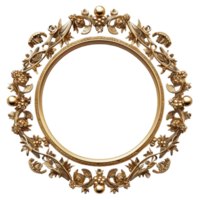 gold frame with flowers and leaves on transparent background png