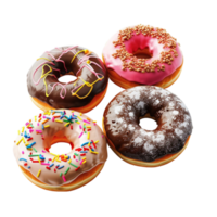 Generated AI Different types of donuts on transparent background. png