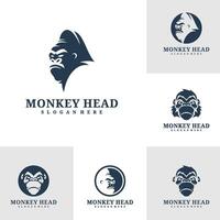 Set of Monkey head logo design . Angry Monkey illustration logo concept vector