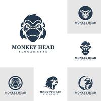 Set of Monkey head logo design . Angry Monkey illustration logo concept vector